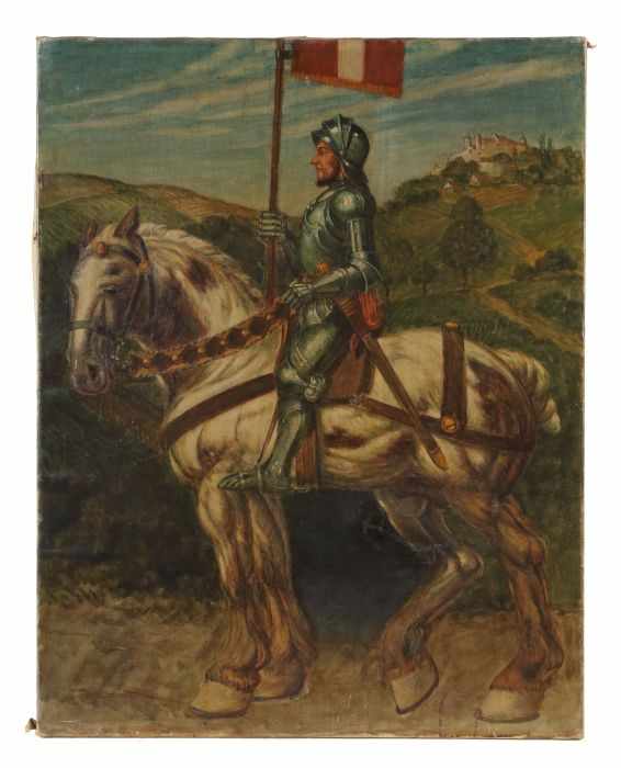 Historismusmaler des 19./20. Jh. Österreich oder Süddeutschland. "Ritter zu Pferd mit rot-weiß-roter - Image 2 of 4
