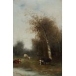 Lissa, Ch. Maler der 2. Hälfte des 19. Jh.. "Hirte mit Kühen am Teich", die Tiere am Ufer liegend