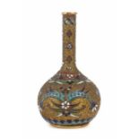 Cloisonné-Vase China, 1. Hälfte 20. Jh.,Kupfer, vermessingt, Filigranarbeit, part. mit polychromem