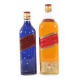 2 Flaschen Johnnie Walker 1970er Jahre, 1x Red Label, limited edition, Flasche in Plastikummantelung