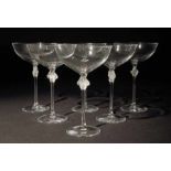 6 Champagnerschalen "Roxane" Cristallerie Lalique, Frankreich, 1970er Jahre, farbloses