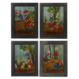 4 Hinterglasbilder "Vier Jahreszeiten" 19./20. Jh., Hinterglasmalerei, allegorische, figürliche