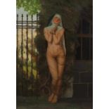 Österreichischer Maler des 19./20. Jh. "Nonne", Aktdarstellung einer jungen Frau mit Nonnenschleier,