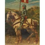 Historismusmaler des 19./20. Jh. Österreich oder Süddeutschland. "Ritter zu Pferd mit rot-weiß-roter