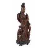 Guanyin China, 19./20. Jh., wohl Speckstein, farbig gefasst, part. vergoldet, vollplastische