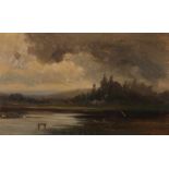 Hartmann, Ludwig, attr. 1835 - 1902, war Maler in München. "Gewitterwolken über kleinem See", darauf