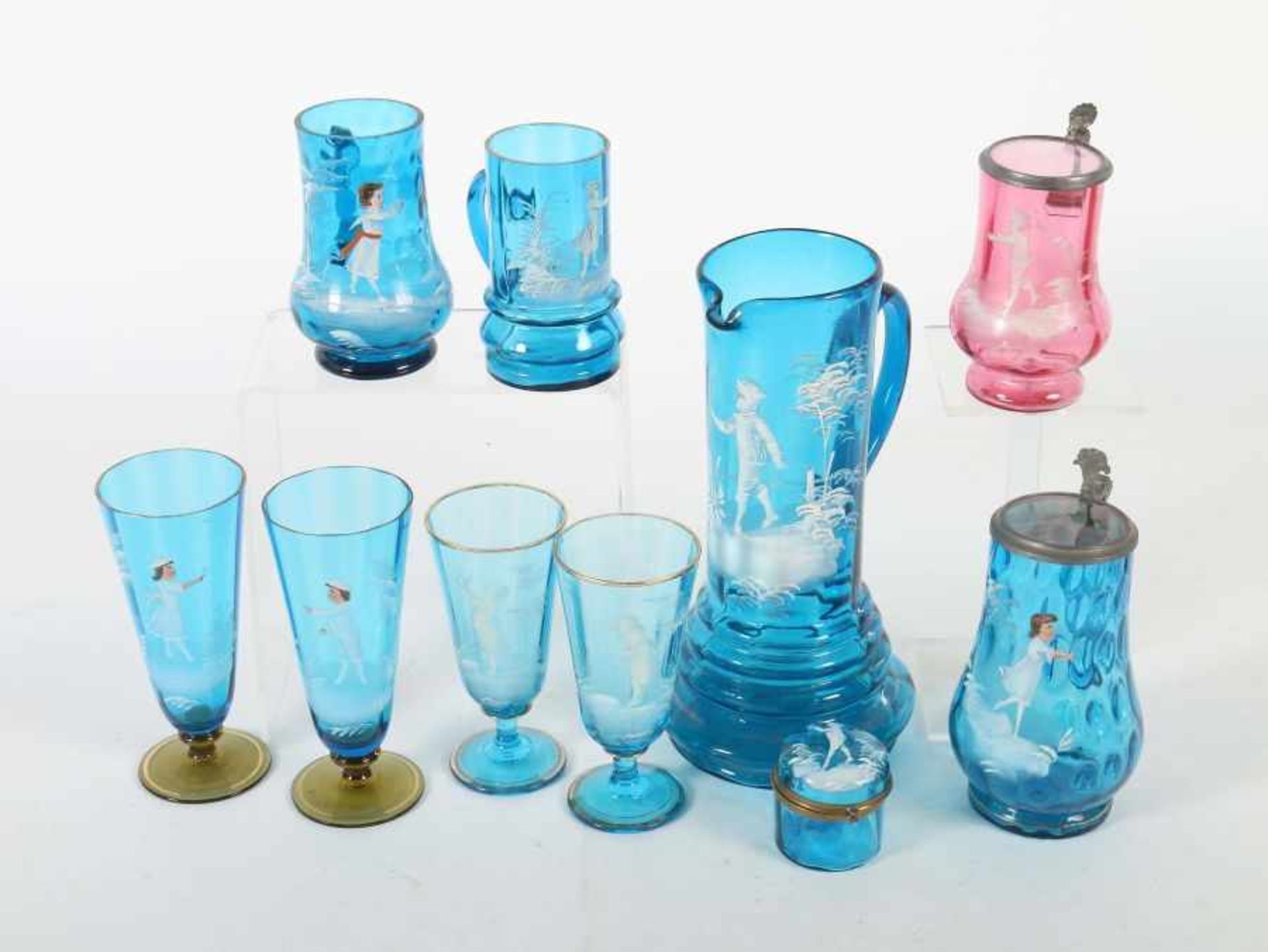 Konvolut Schneemalerei Deutschland, Anfang 20. Jh., blaues Glas, modellgeblasen, unterschiedliche - Bild 2 aus 2
