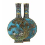 Cloisonné-Doppelvase China, wohl 18./19. Jh., Cloisonné/Kupfer mit Resten einer Feuervergoldung,