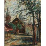 Johansen, Einar 1893 - 1965, dänischer Maler. "Mont Martre, Paris", Blick auf die Gasse und die