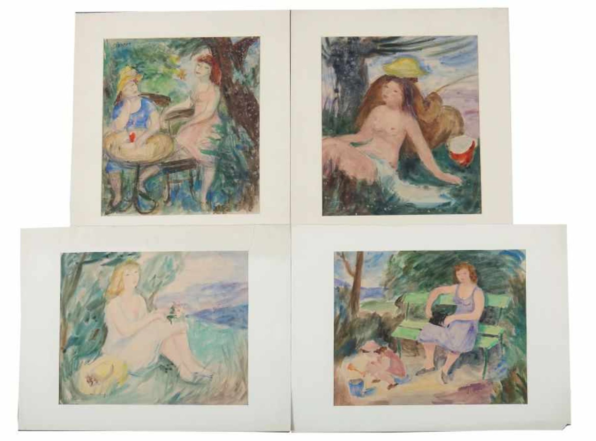Lichter, Alfred 1917 - 2012, deutscher Maler und Bildhauer. 4x "Damen", 1x "Frauenakt sitzend",