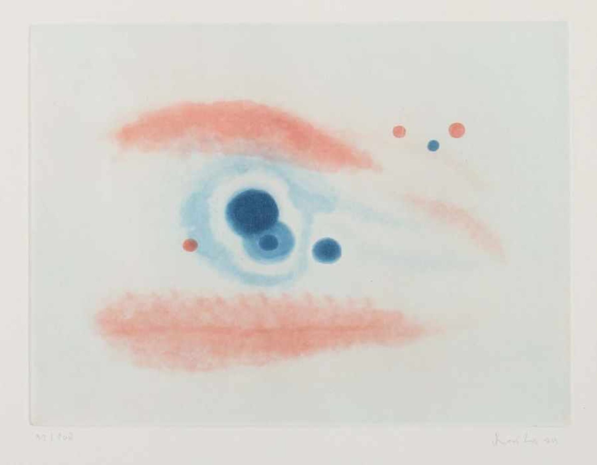 Künstler des 20. Jh. "Ohne Titel", abstrakte Komposition in Blau und Rot, unten rechts von Hand