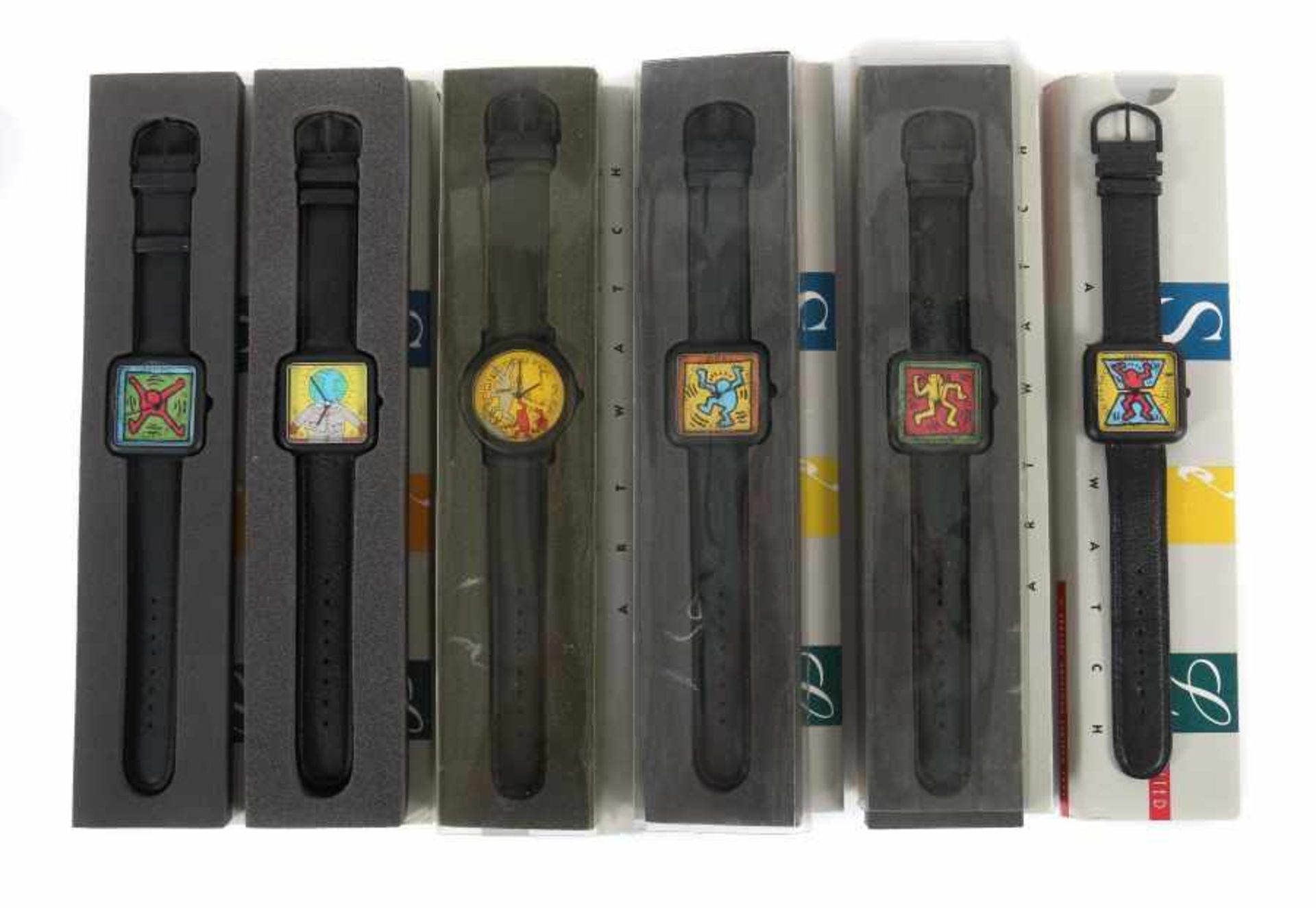 Haring, Keith 1958 - 1990, US-amerikanischer Künstler. 6 Armbanduhren, Ausführung: Special