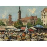 Hellmeier, Otto Weilheim 1908 - 1996 ebenda, deutscher Maler. "München, am Viktualienmarkt", belebte