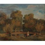 Jossé, Friedrich Wolfstein 1897 - 1994 Speyer, deutscher Maler. "Rheinwaldtümpel", Paar am Ufer