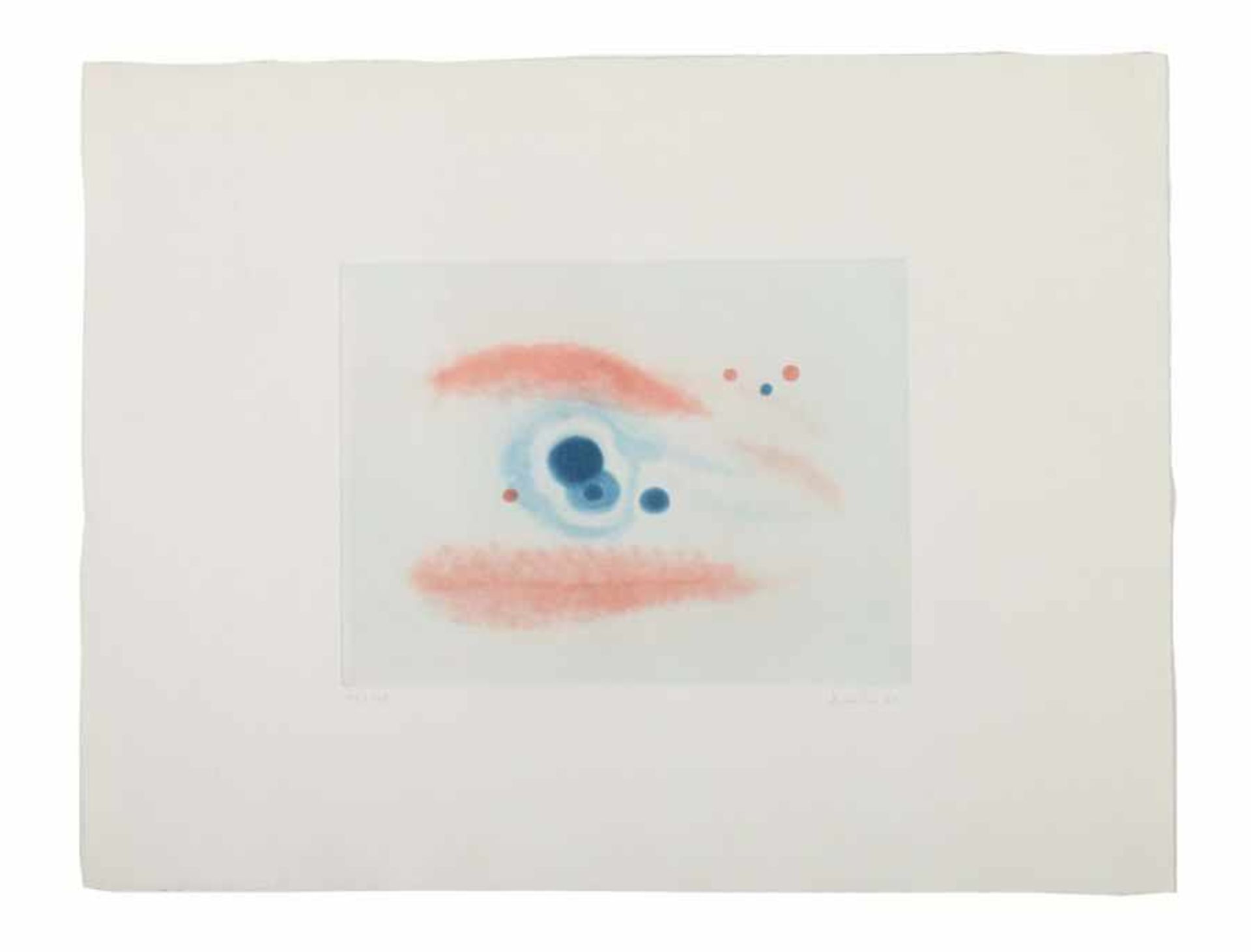 Künstler des 20. Jh. "Ohne Titel", abstrakte Komposition in Blau und Rot, unten rechts von Hand - Bild 2 aus 3