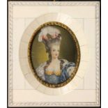 MINIATURMarie Antoinette. Auf Elfenbein gemalt, im Elfenbeinrahmen. Bez.: nach Callet. 14x12,5cmA