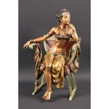 ORIENTALIN AUF EMPIRESTUHL2-teilig. Dekorative bemalte Bronze. H.48cmAN ORIENTAL WOMAN ON EMPIRE