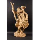 HEILIGER CHRISTOPHERUSUngefasste, geschnitzte Holzskulptur. H.92cm SAINT CHRISTOPHERUnpainted,