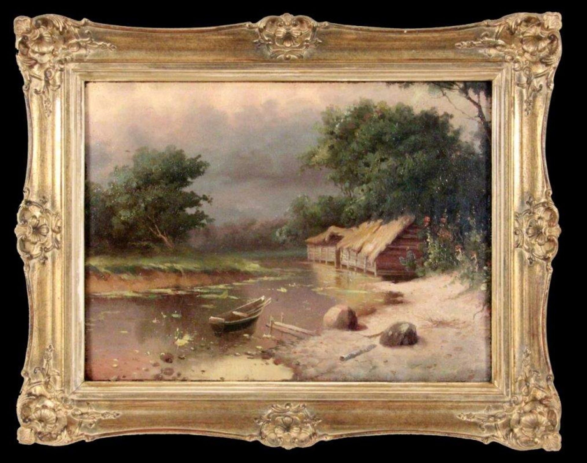 FEDOROV, SEMYON FEDOROVICH (attr.)Russland, 1867 - 1910 Flusslandschaft mit Hütte und Ruderboot.