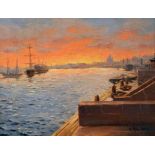 DUBOVSKY, N.Russischer Maler um 1900 Im Hafen von St. Petersburg. Öl/Lwd., in kyrillisch signiert.