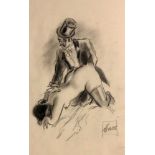 ANONYM20.Jh. Erotische Szene. Kohle-Zeichnung, undeutl. signiert. 34x21cm, Ra. UNKWNOWN ARTIST20th