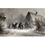 DOLL, ANTONMünchen 1826 - 1887 Personengruppe im Schneegestöber. Kohle mit Aquarell, signiert,
