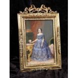 KAISERIN EUGÉNIEFrankreich, 1859 Die französische Kaiserin im blauen Kleid, neben einem