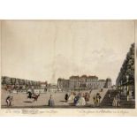 DAS SCHLOSS BELVEDERE GEGEN DEN BASSINKolorierte Lithographie nach C. Schütz in Wien 1785.