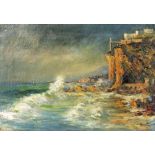 GIANINI (?) Italienischer Maler um 1900 Italienische Küstenlandschaft. Im Hintergrund befestigte