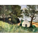 HUBER-SULZEMOOS, HANS Sulzemoos 1873 - 1951 München Sommerlandschaft mit Person im Gras vor einer