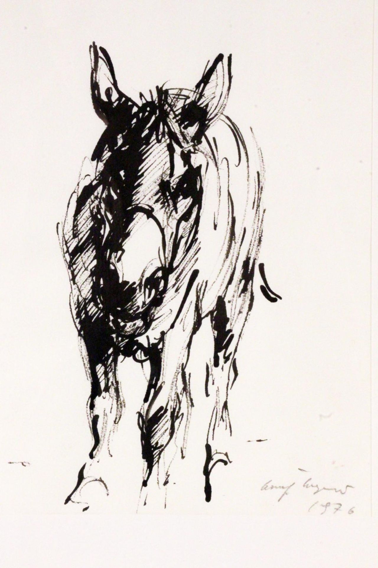 WAGNER, HANS JÖRG Berlin 1930 - 2013 Pferd. Tusche-Zeichnung, signiert und dat.: 1976. 32x23cm,