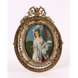 MINIATUR Portrait der Mrs. Thomas Graham nach Thomas Gainsborough. Bez. 8,5x6,5cm, mit verziertem