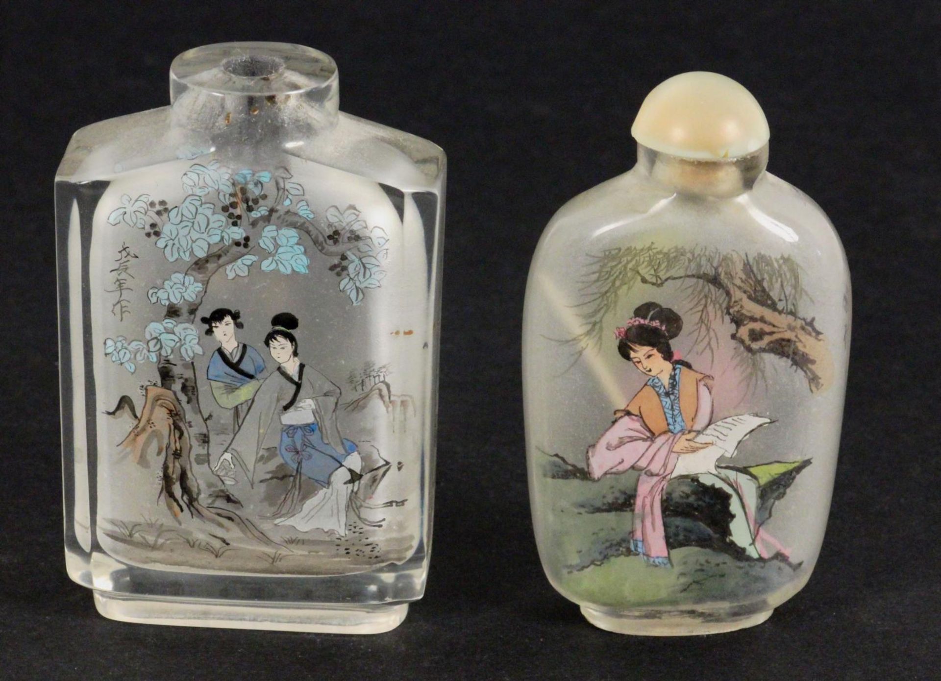 LOT VON 2 SNUFFBOTTLES China Glas mit farbiger Innenbemalung. H.7,5cm A LOT OF 2 SNUFF BOTTLES China - Bild 2 aus 2