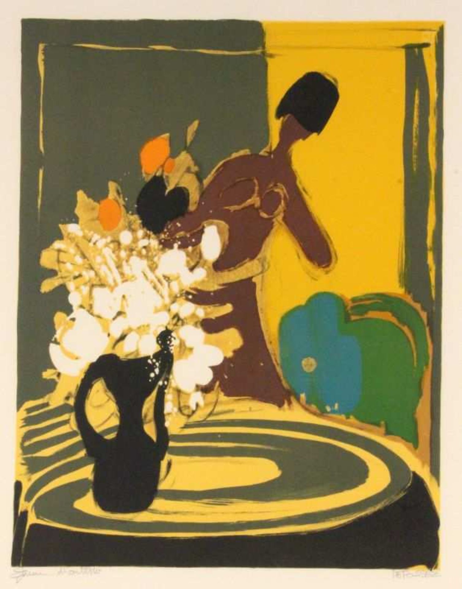 DEFOSSEZ, ALFRED Paris 1932 Femme au bouquet. Farblitho, handsigniert. 49x38cm, Ra. DEFOSSEZ, ALFRED