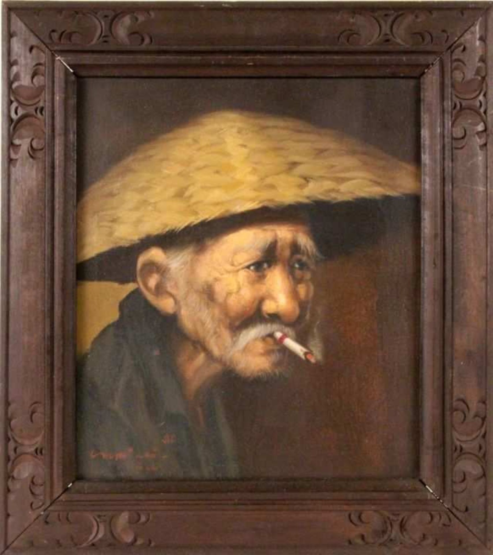 PORTRAITMALER Bali 1938 Bildnis eines balinesischen Bauern mit Zigarette. Öl/Lwd., undeutl.