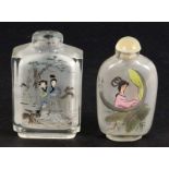 LOT VON 2 SNUFFBOTTLES China Glas mit farbiger Innenbemalung. H.7,5cm A LOT OF 2 SNUFF BOTTLES China