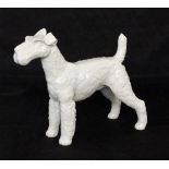 FOXTERRIER Meissen, 20.Jh. Weißporzellan. Pressmarken und blaue Schwertermarke, 1. Wahl. L.15cm, H.