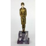 DEFRANCE Frz. Bildhauer 1920er Jahre Dame mit Regenschirm. Goldfarben patinierte Bronze mit