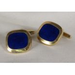 PAAR GOLDENE MANSCHETTENKNÖPFE mit Lapislazuli. 585/000 Gelbgold, brutto ca. 11,75g A PAIR OF GOLD