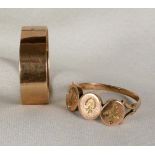 ZWEI GOLDRINGE Ehering von 1915 und Symbolrring. 585/000 Rotgold, zus. ca. 7,6g TWO GOLD RINGS