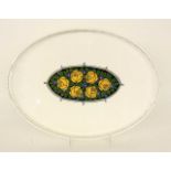JUGENDSTIL TABLETT Wächtersbach Glasierte Keramik mit stilisierter Blumenmalerei. Ovalform mit