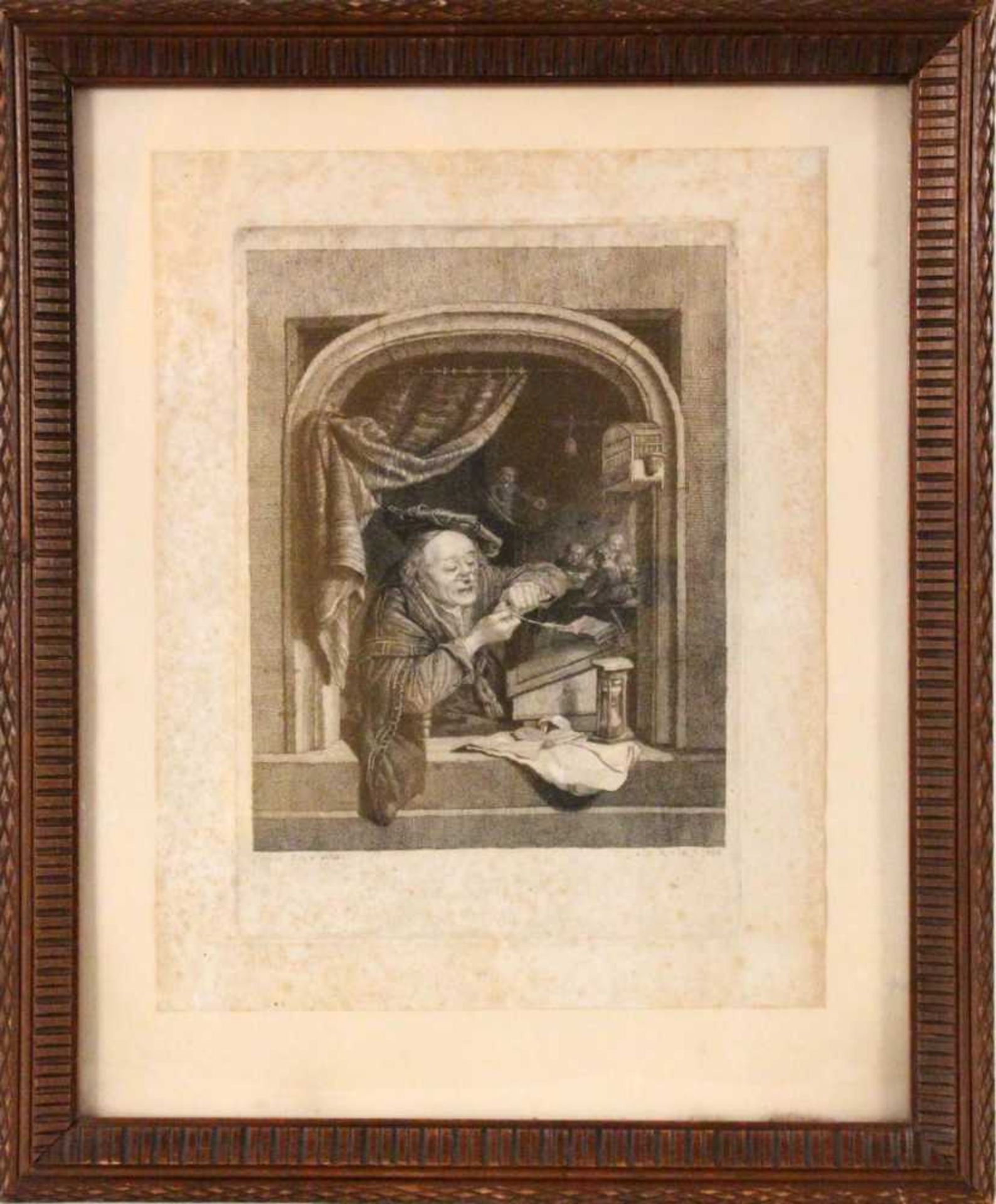 AUGUST HEINRICH RIEDEL 1763 - 1809 Buchhalter am Fenster. Kupferstich nach Gerard Dou. I.d. Platte