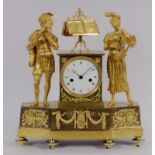 PENDULE Frankreich um 1820 Musizierendes Paar. Bronze, feuervergoldet mit vollplastischer