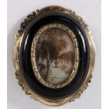 BIEDERMEIER TRAUERBROSCHE Deutsch um 1820 Schaumgold mit Onyx und Haarbild. A MOURNING BROOCH 19th