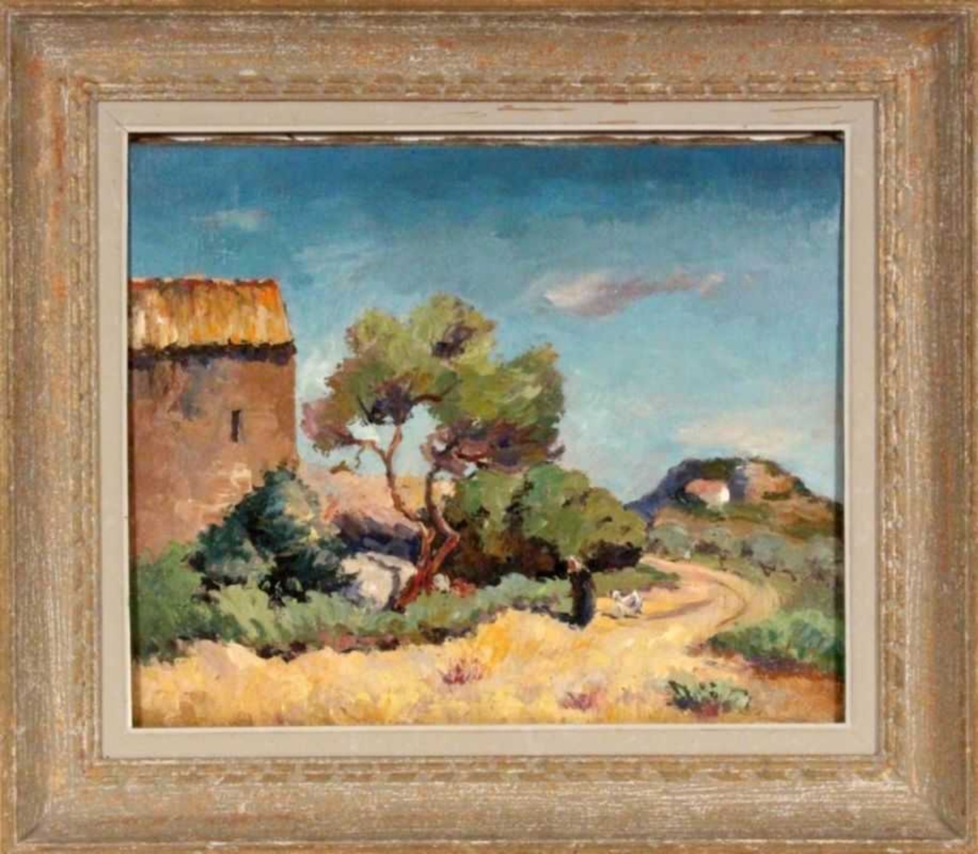 BUREAU, ANDRÉ Französischer Maler, 20.Jh. Südliche Landschaft mit Bäuerin und Ziege. Öl/Lwd.,