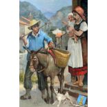 ANONYM Nizza, Frankreich, 20.Jh. Bauernfamilie mit Esel im Hinterland von Nizza. Öl/Lwd., mit