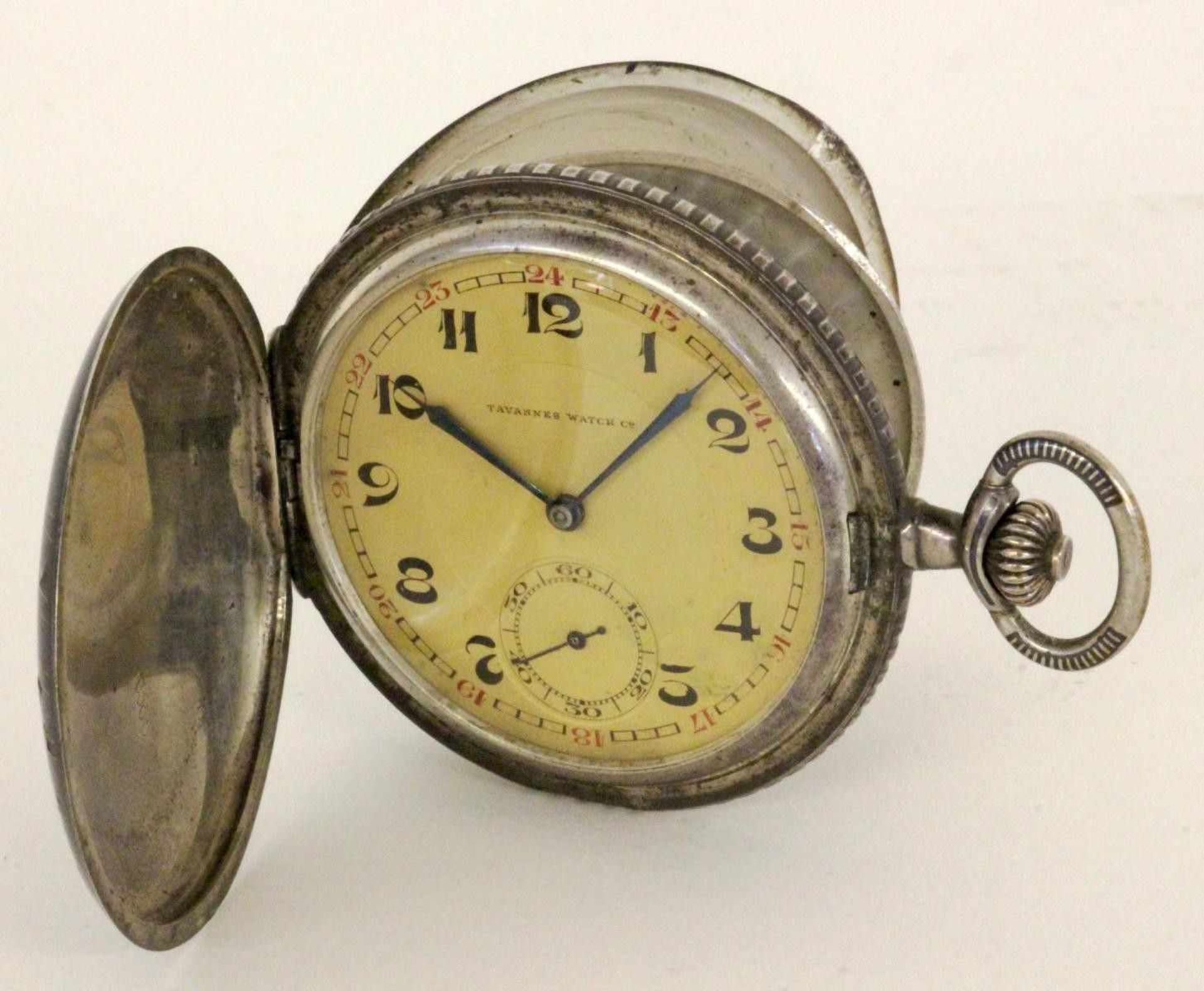 SAVONETTE TASCHENUHR Tavannes Watch Co., Schweiz um 1914 Nielliertes 900/1000 Silbergehäuse mit