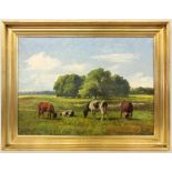 CHRISTIANSEN, NIELS Eskebjerg 1873 - 1960 Kühe auf der Weide. Öl/Lwd., signiert. 46x63cm, Ra.