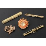 LOT VON 5 TEILEN ANTIKER SCHMUCK um 1900 Vergoldet.