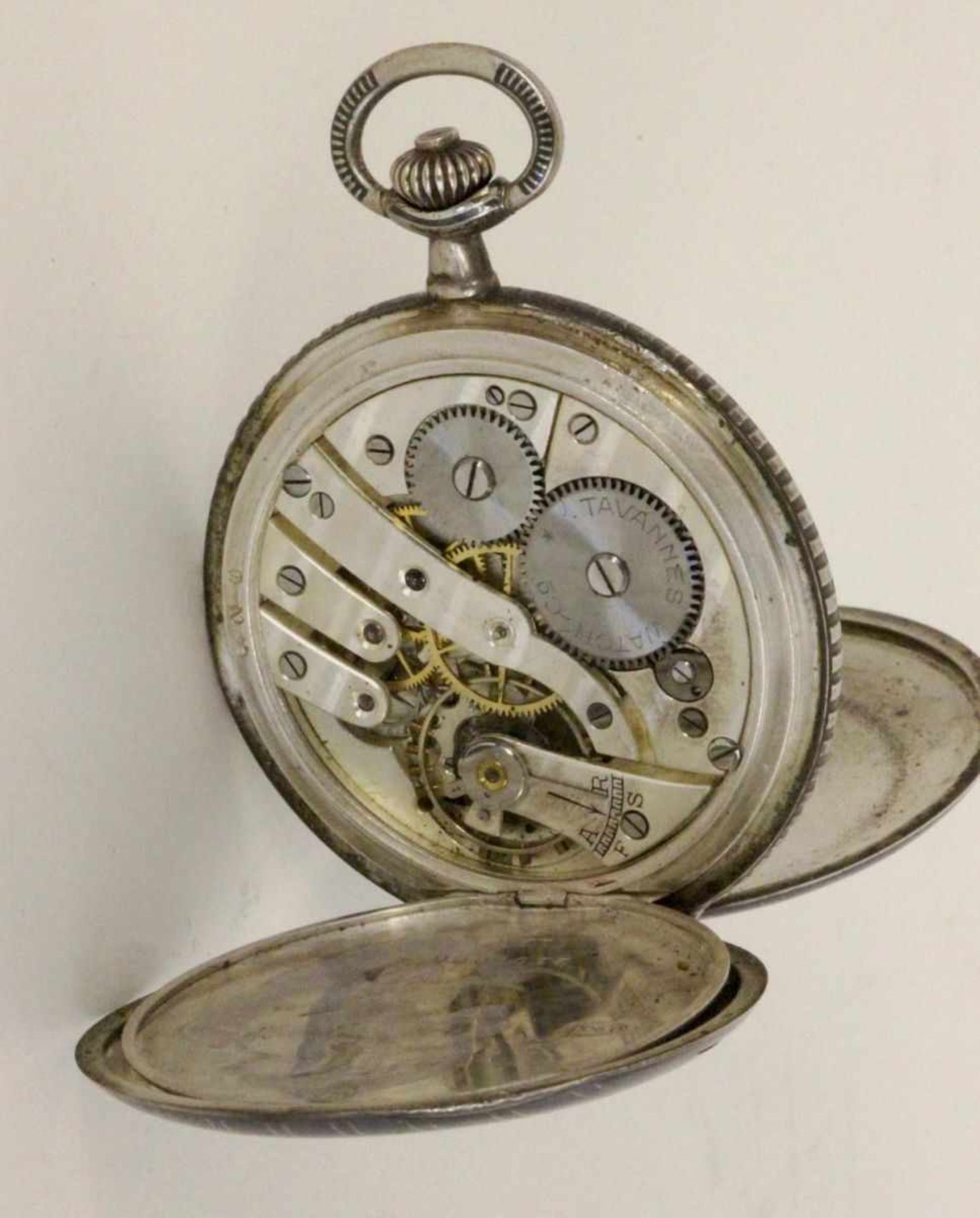 SAVONETTE TASCHENUHR Tavannes Watch Co., Schweiz um 1914 Nielliertes 900/1000 Silbergehäuse mit - Bild 3 aus 5